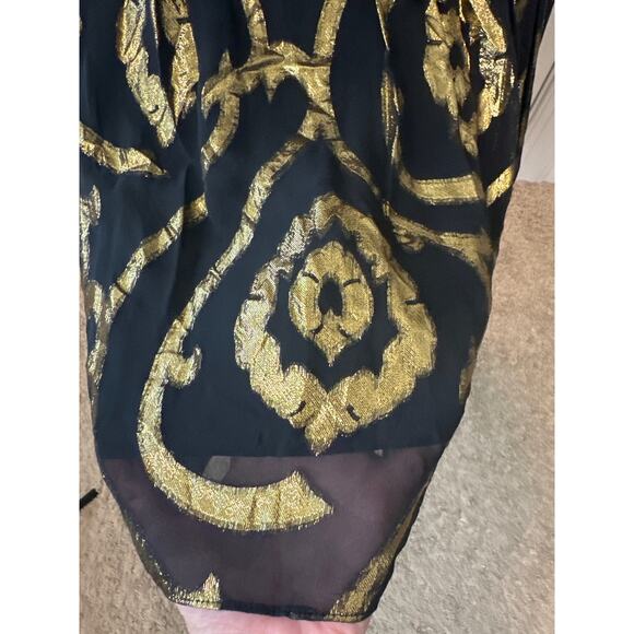 Oleg Cassini Black & Gold Silk Blend Maxi Dress with Beaded Waist Size 4 - Picture 9 of 11